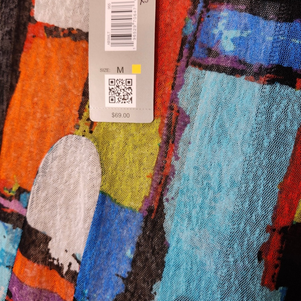 Ali Miles Cardigan Abstract Multicolor‎ Mesh Open Front Artistic Topper Size M - Picture 8 of 9